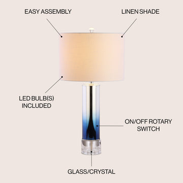 Edward 27" Glass/Crystal LED Table Lamp - JONATHAN Y